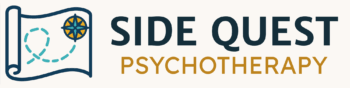 Side Quest Psychotherapy logo – affirming therapy and evaluations for ADHD, Autism, PDA, OCD, ARFID, Eating Disorders, trichotillomania, dermatillomania